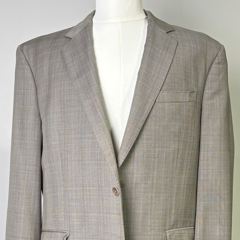 JOS A‎ BANK Signature Gold Tan Plaid Wool Suit Jacket Blazer 44R